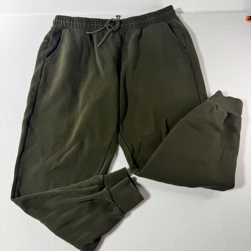 Puma Jogger Sweatpants Mens XL Olive Green Fleece Drawstring Embossed Logo